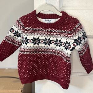 Old Navy Kids Burgundy and White Knit Sweater